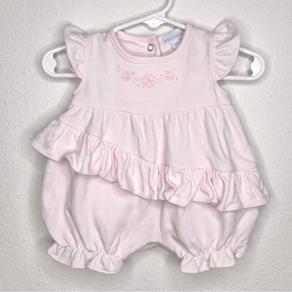 Le Top Pink Ruffled Baby Romper bubble